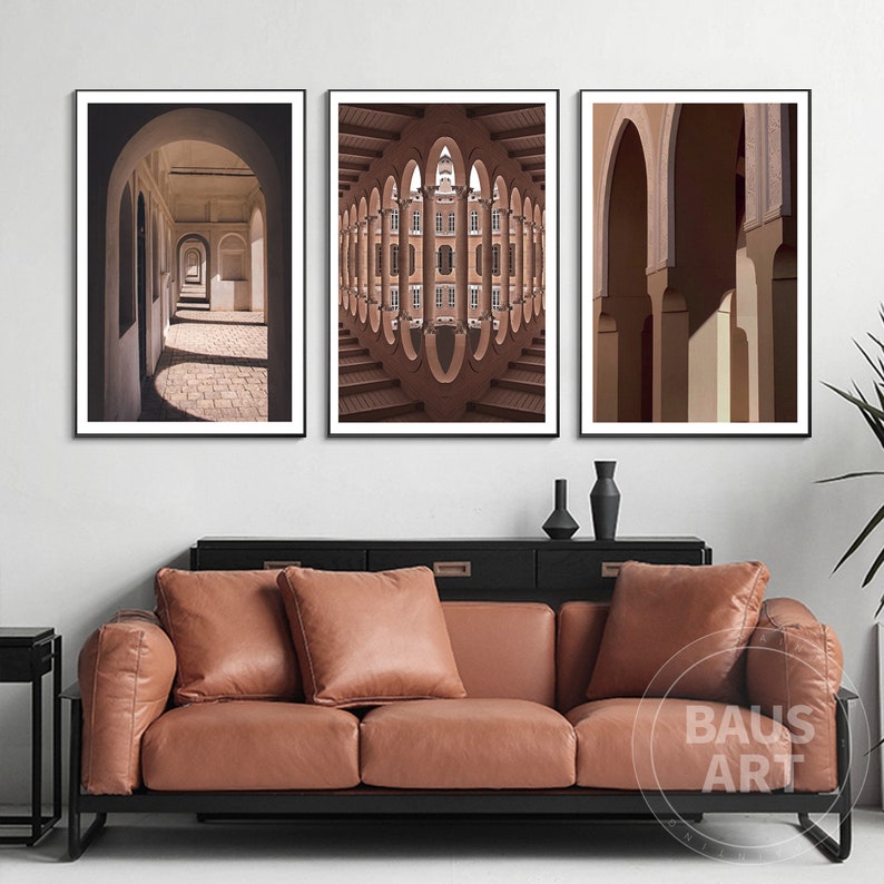 Architecture Print Framed Wall Art Set of 3 Prints Brown Etsy