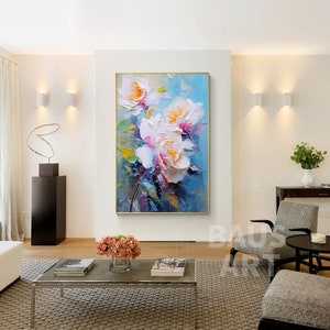 Flower Painting Abstract Canvas Artwork Textured Wall Art Custom Neutral Wall Art Floral Painting Modern Art Colorful Living Room Wall Art