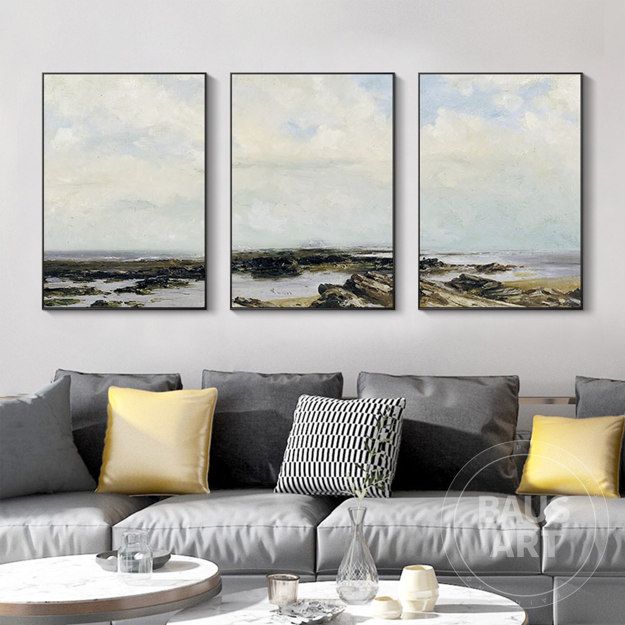 BausArt Abstract Seaside Print on Canvas Large 3 piece Etsy