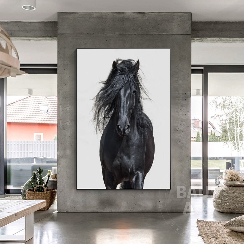 Horse Animal Prints on Canvas Large Framed Wall Art Black Etsy