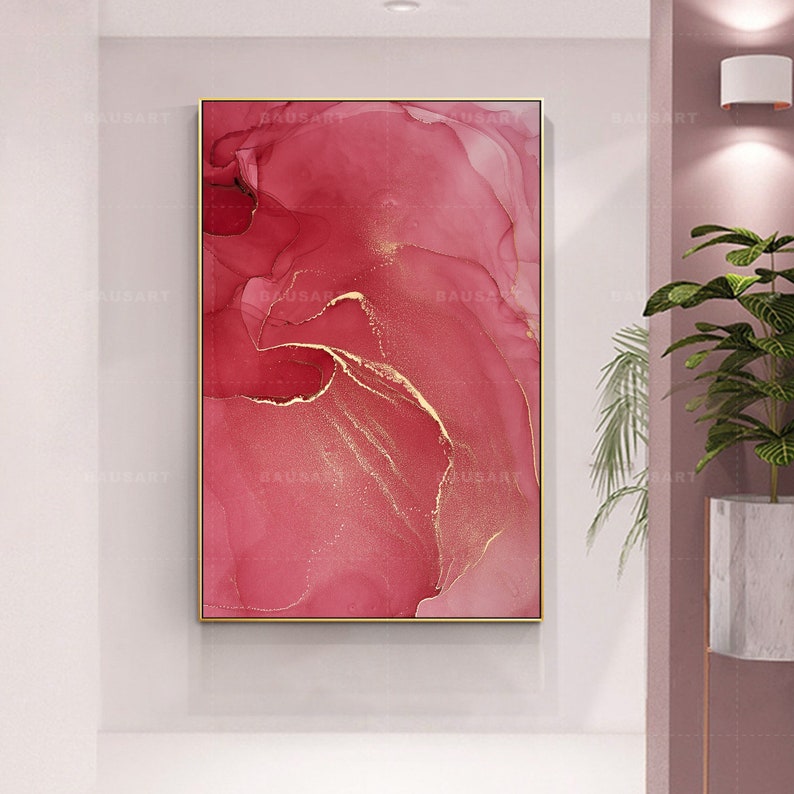 Pour Print Painting Framed Wall Art Pink Gold Abstract Art on Etsy