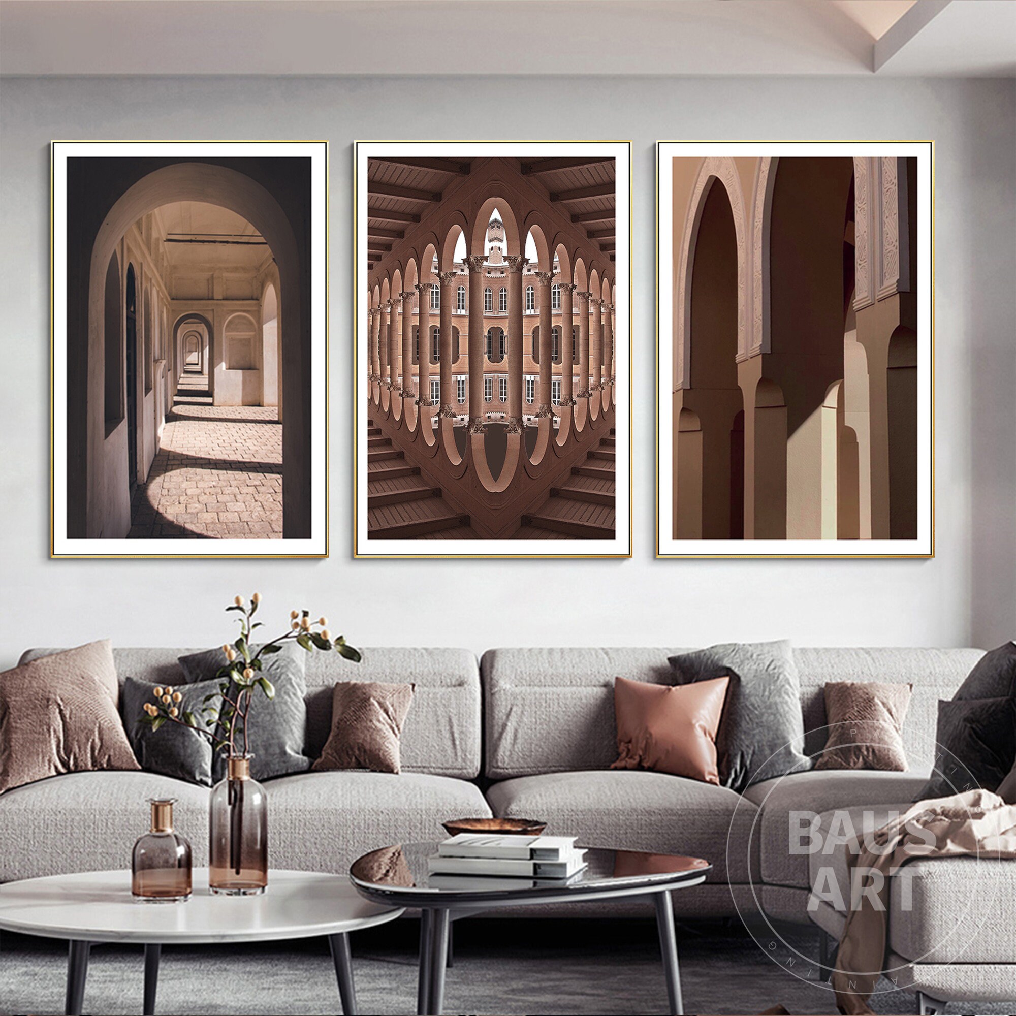 Architecture Print Framed Wall Art Set of 3 Prints Brown Etsy