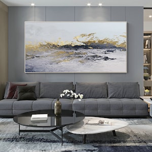 Navy blue gold wall art Abstract Painting origianl wall Art on canvas Large long Wall Art textured wall art minimalist living room decor