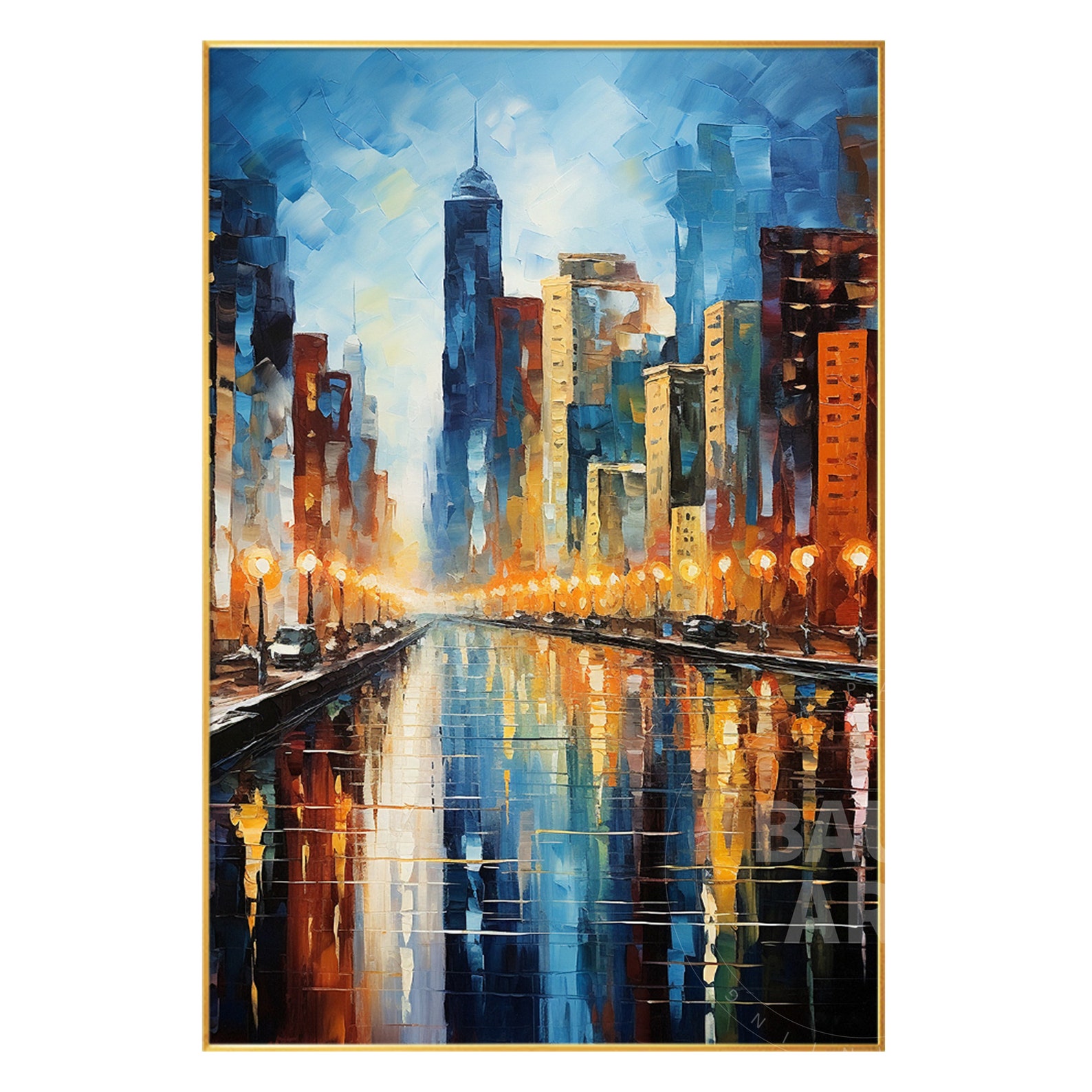 Large City Abstract Textured Painting on Canvas Modern Rainning City ...