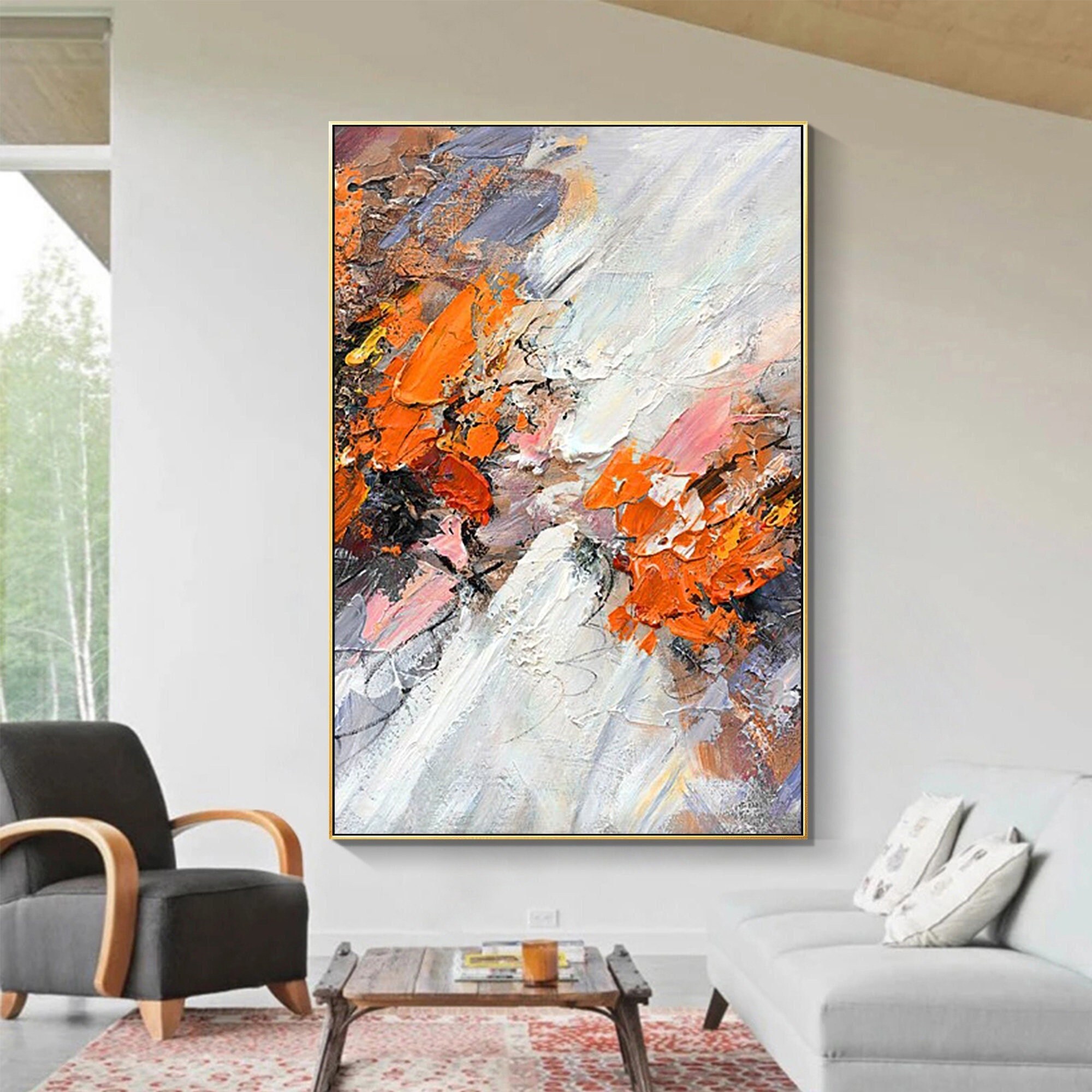 ARTCANVAS Green Blue Pink Orange Modern Square Canvas Art Print - Size: 18  x 18 (1.50 Deep) 