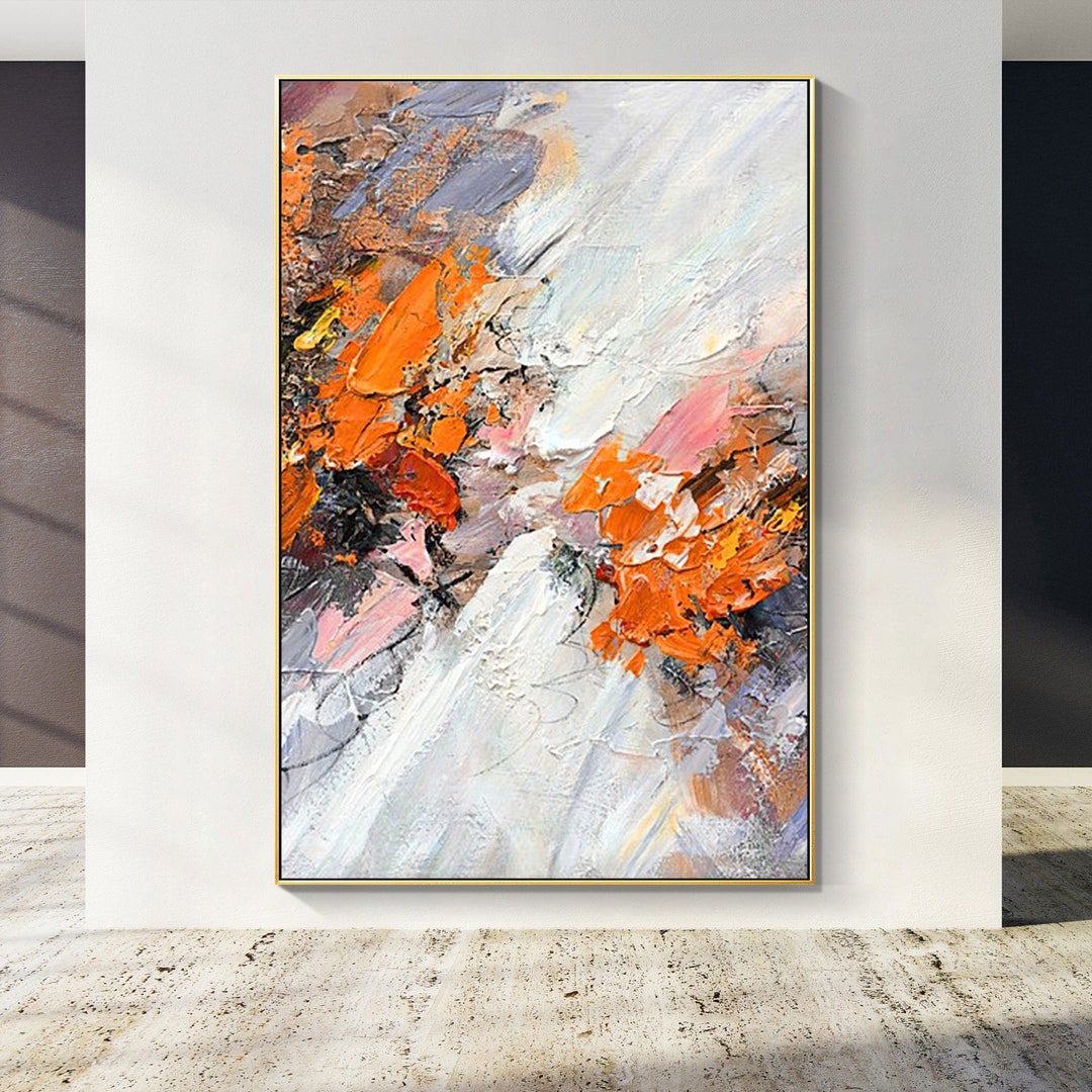 Abstract Orange Modern Textured Painting Colorful Canvas Wall Art ...