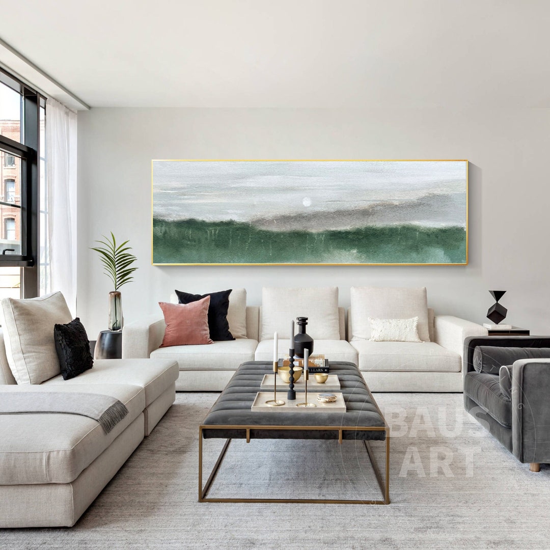 Minimalist Deep Green Wall Art Large Long Wall Art Abstract Etsy