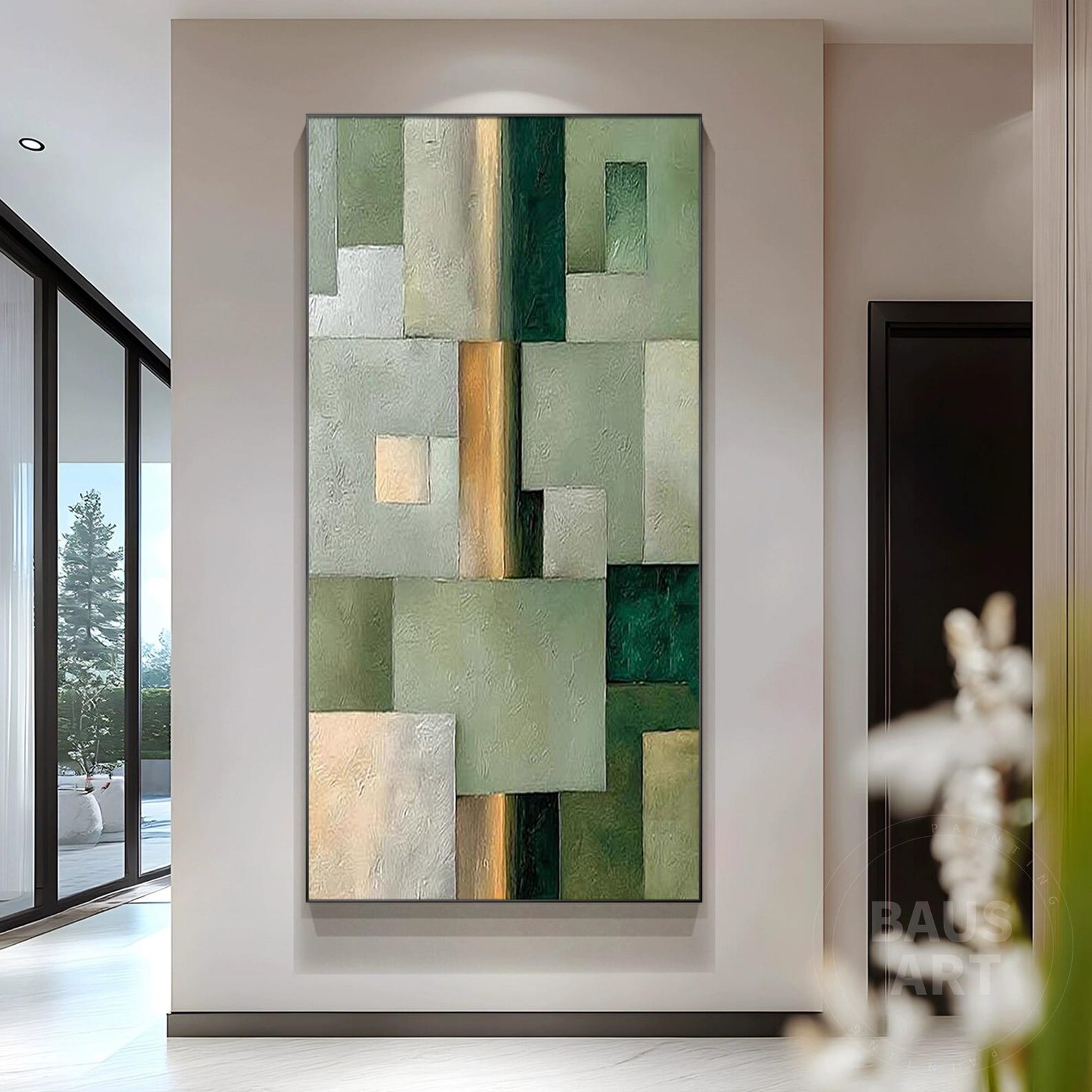 Sage Green Abstract Painting: Large Framed Canvas Wall Art - Etsy