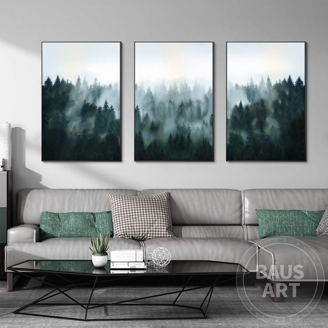 Set of 3 Frame Wall Decor Art Scandinavia Forest Paints Framed Forest