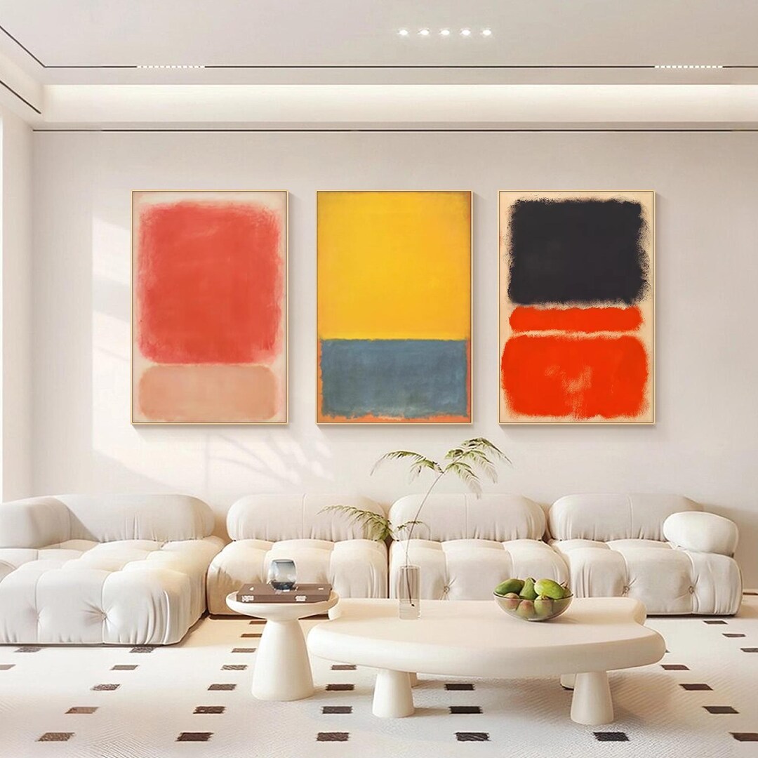 Mark Rothko Triptych Mark Rothko Abstract Orange Yellow Black Painting Set of 3 Handmade ...