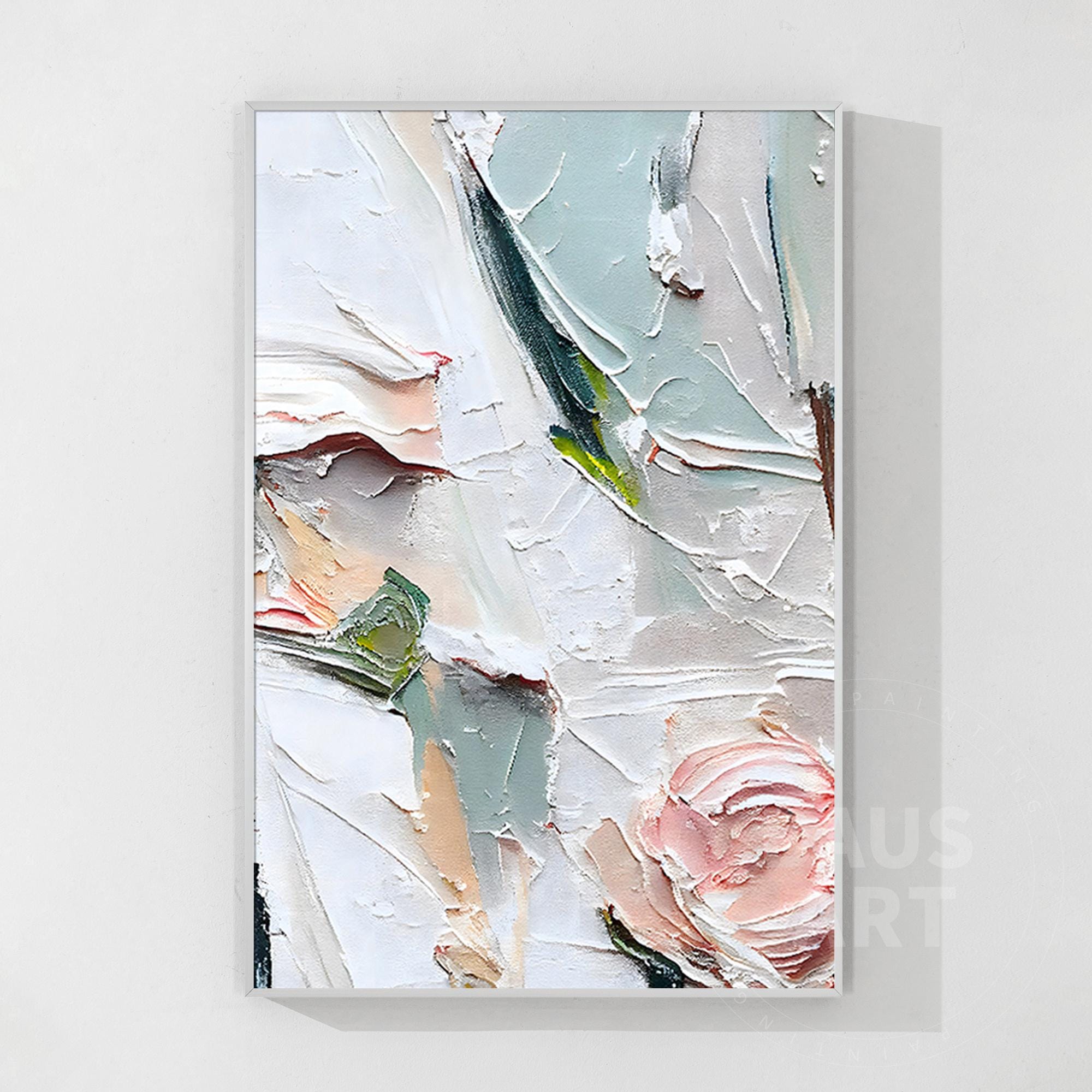 Abstract Pink Rose Canvas Painting: Textured Floral Wall Art - Etsy