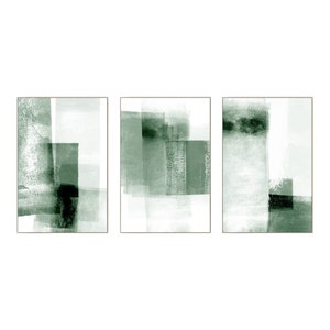 Sage Green Abstract Wall Art Set of 3 Framed Canvas Prints, Minimalist ...