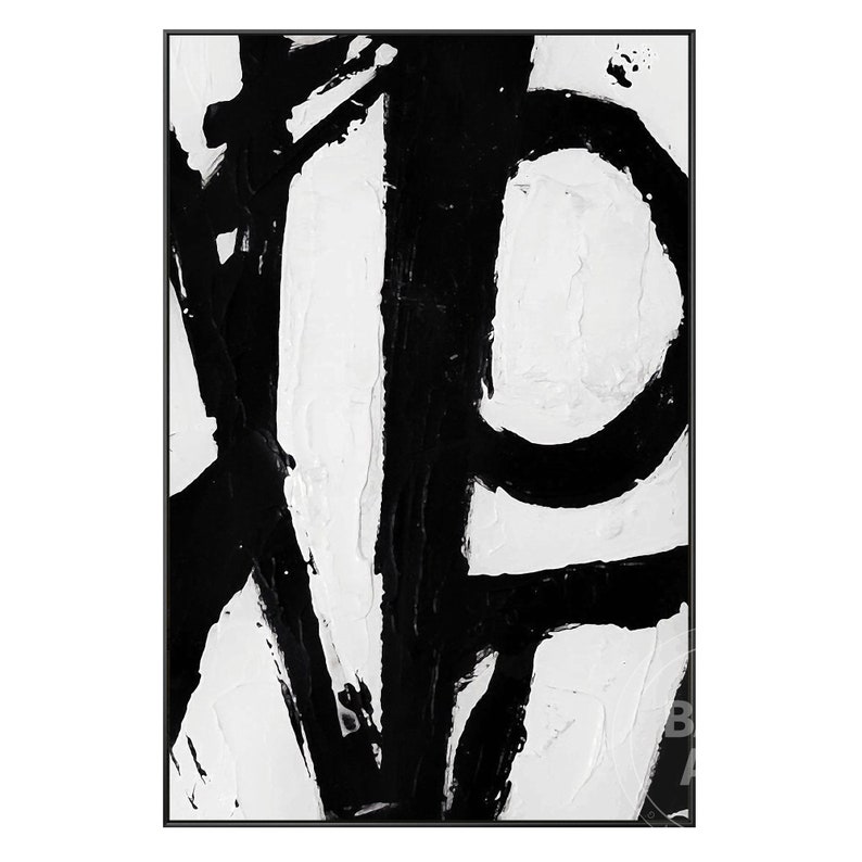 Abstract Framed Wall Art Modern White and Black Abstract Etsy