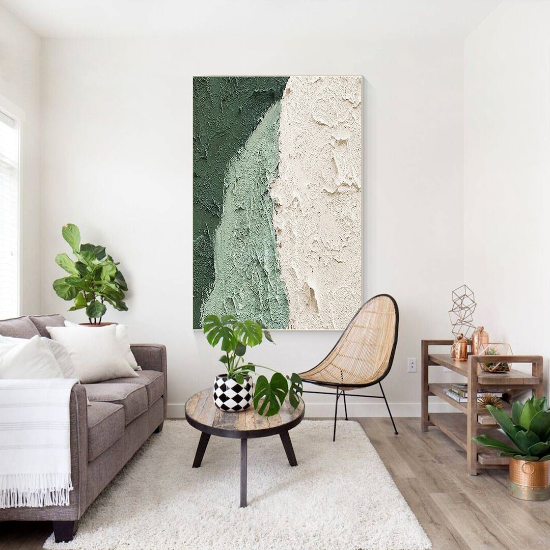 Sage Green Abstract 3D Textured Wall Art Large Original Canvas Painting ...