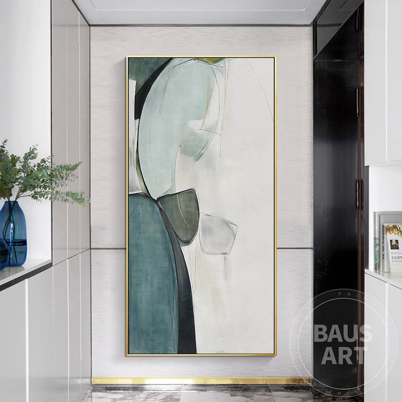 Abstract Print Green and Black Painting Framed Wall Abstract Art on Canvas Large Wall Art Pictures Ready to Hang Watercolor Print Fluid art