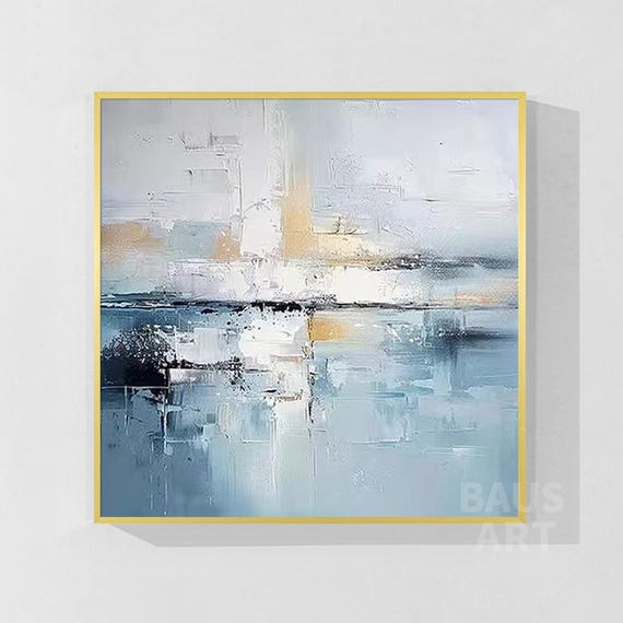 アクリル画 抽象 青と金