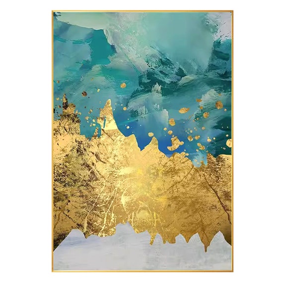 アクリル画 抽象 青と金 Planet full of gold】金に溢れた惑星 ハンドメイド
