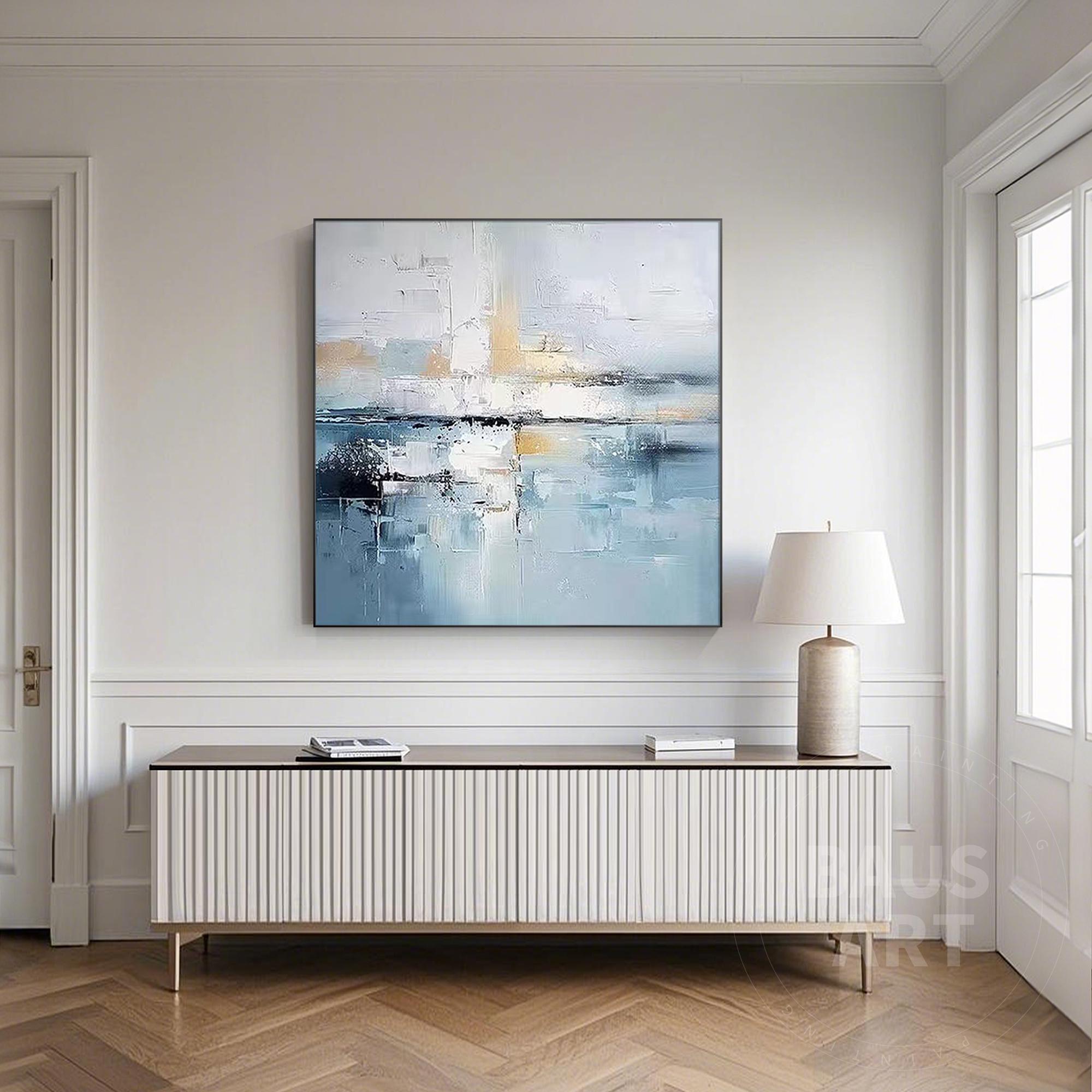 青と金の抽象アクリル画：大きな現代の海洋アート - Etsy 日本