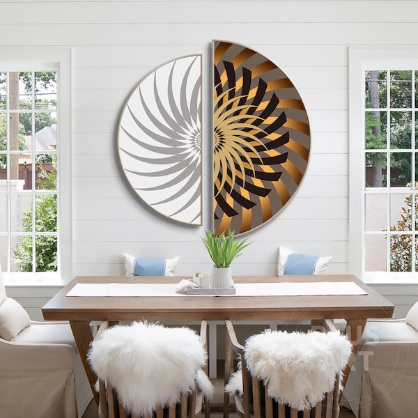 Geometric Abstract Style Print Painting On Canvas Asymmetric Round Print Framed Wall Art Large Wall Art Brown White Art Home Wall Decor