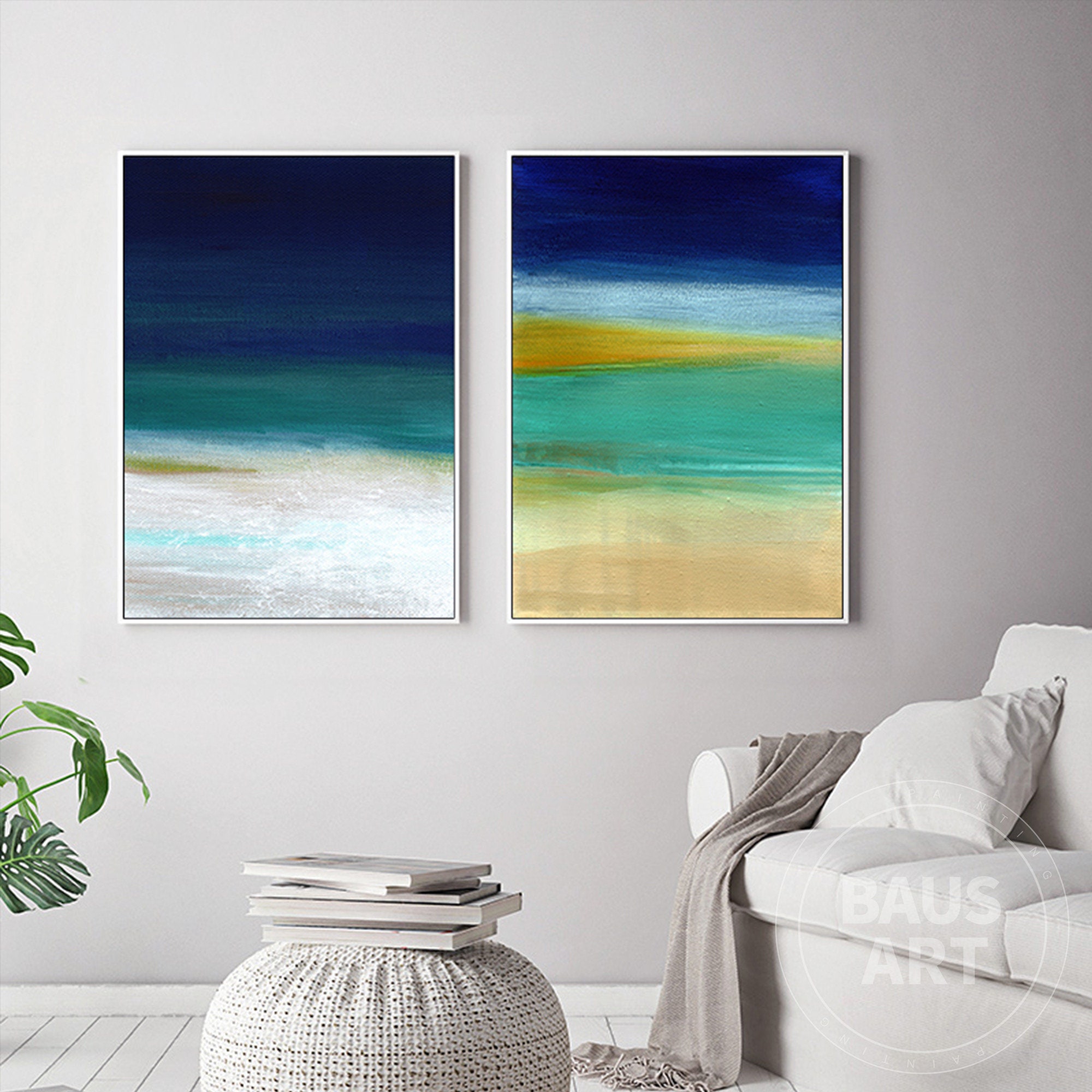 Abstract Ocean Wall Art Set of 2 Prints Framed Abstract Ocean | Etsy