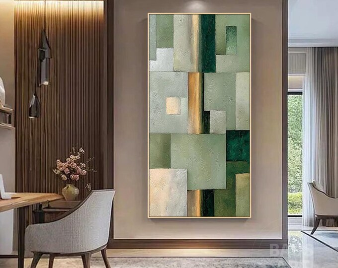 Sage Green Wall Art Framed Abstract Painting Extra Large Print on ...