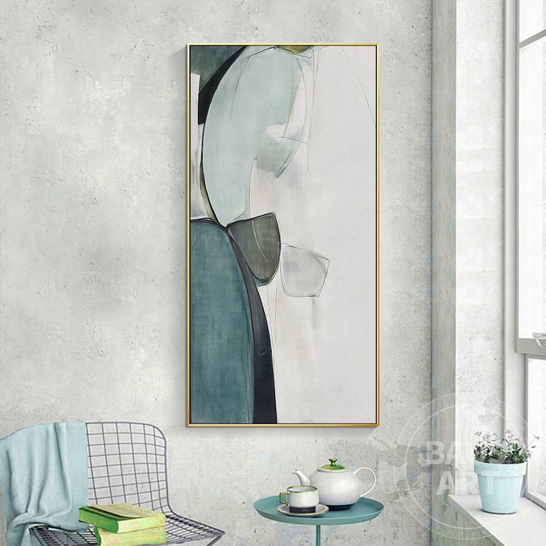 Abstract Print Green and Black Painting Framed Wall Abstract Art on Canvas Large Wall Art Pictures Ready to Hang Watercolor Print Fluid art