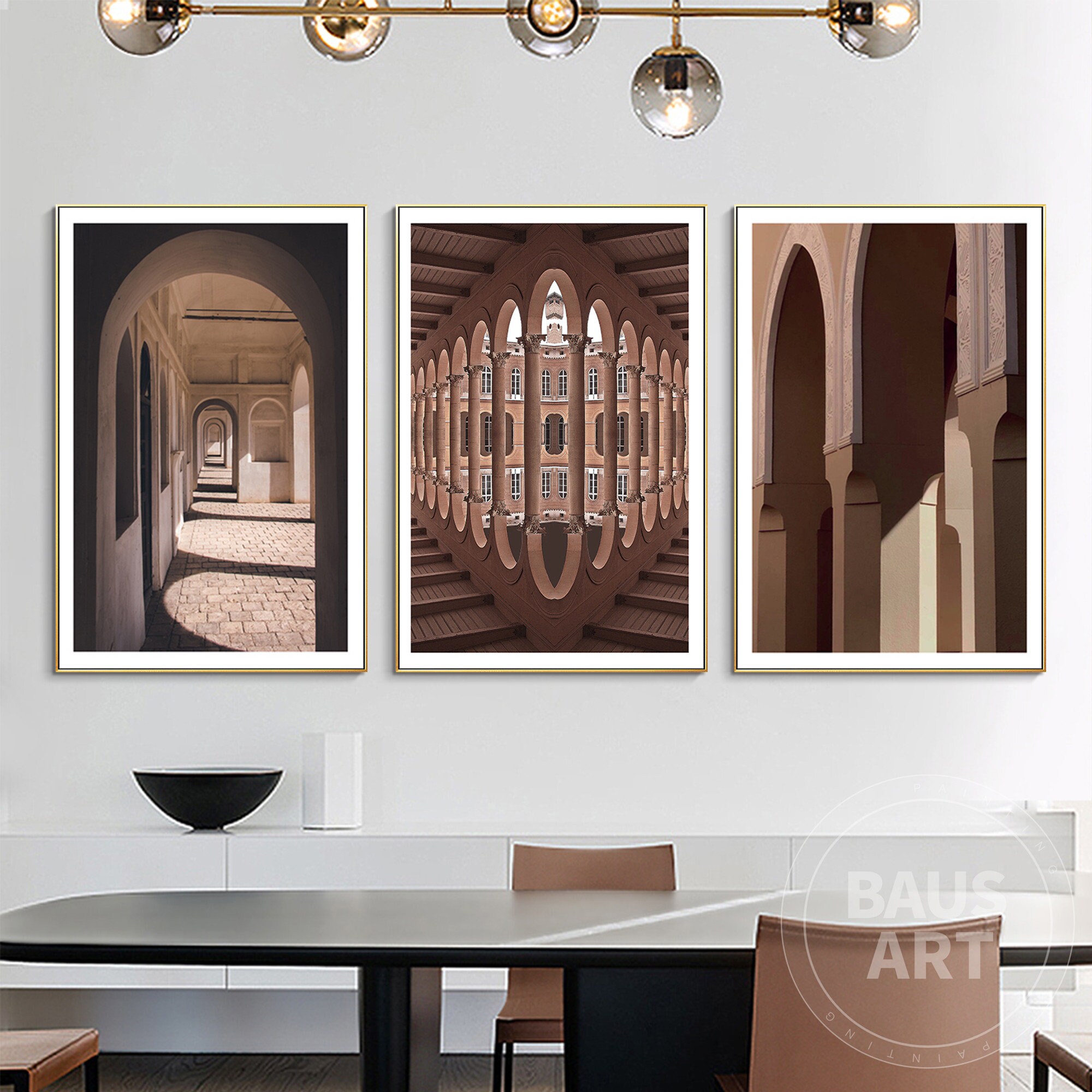 Architecture Print Framed Wall Art Set of 3 Prints Brown Etsy