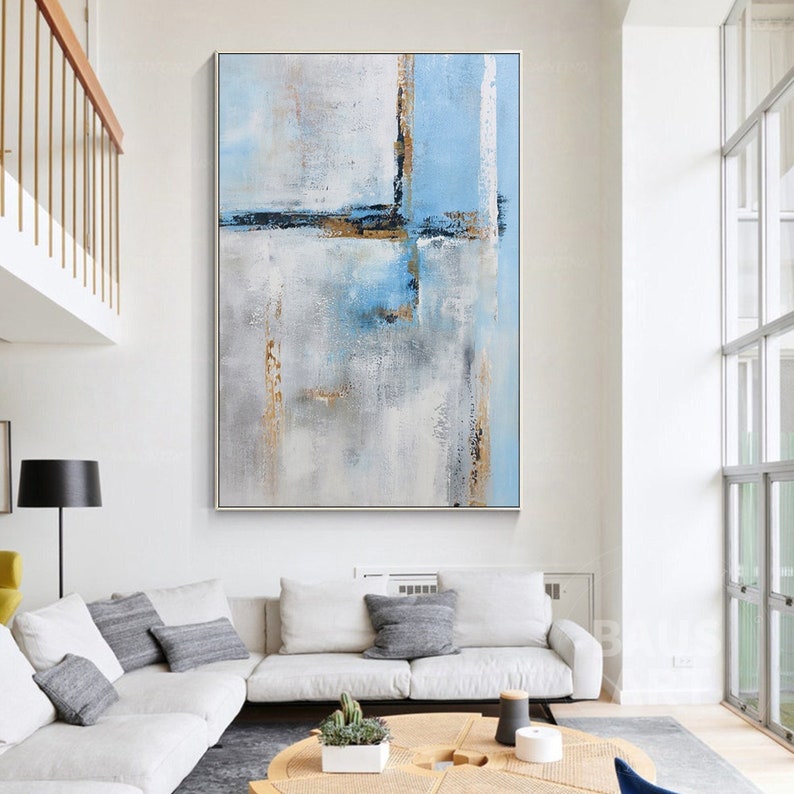 Abstract Blue Wall Art Painting on Canvas Boho Wall Decor Etsy