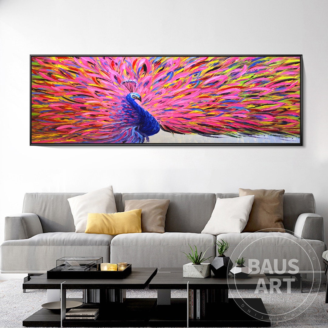 Peacock Print Framed Colorful Peacock Wall Art on Canvas Large - Etsy