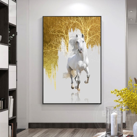 キャンバスに描かれた馬の動物プリント。大きな額入りウォールアート
