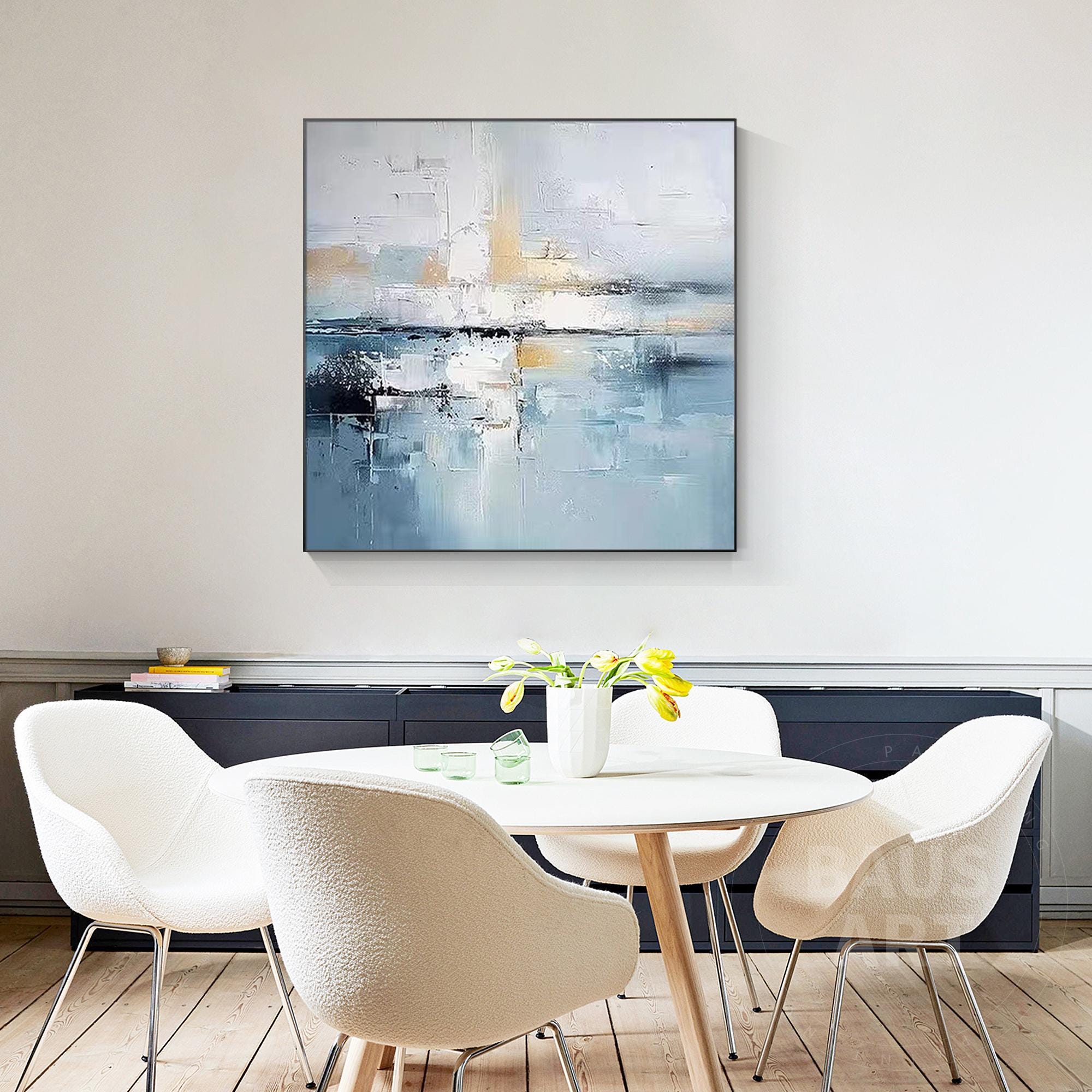 青と金の抽象アクリル画：大きな現代の海洋アート - Etsy 日本