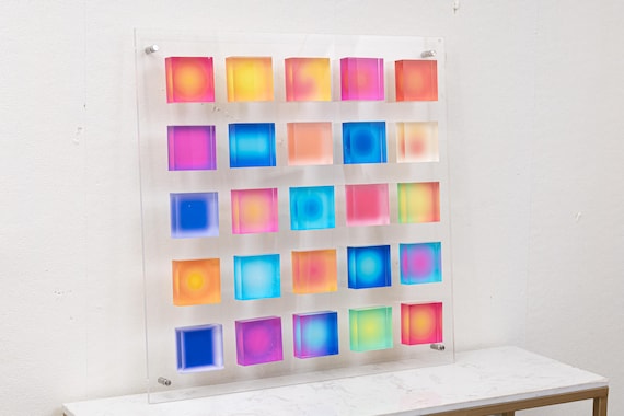 Plexiglass wall art Acrylic Cubes Geometric Art DIY Modern dopamine living room decor