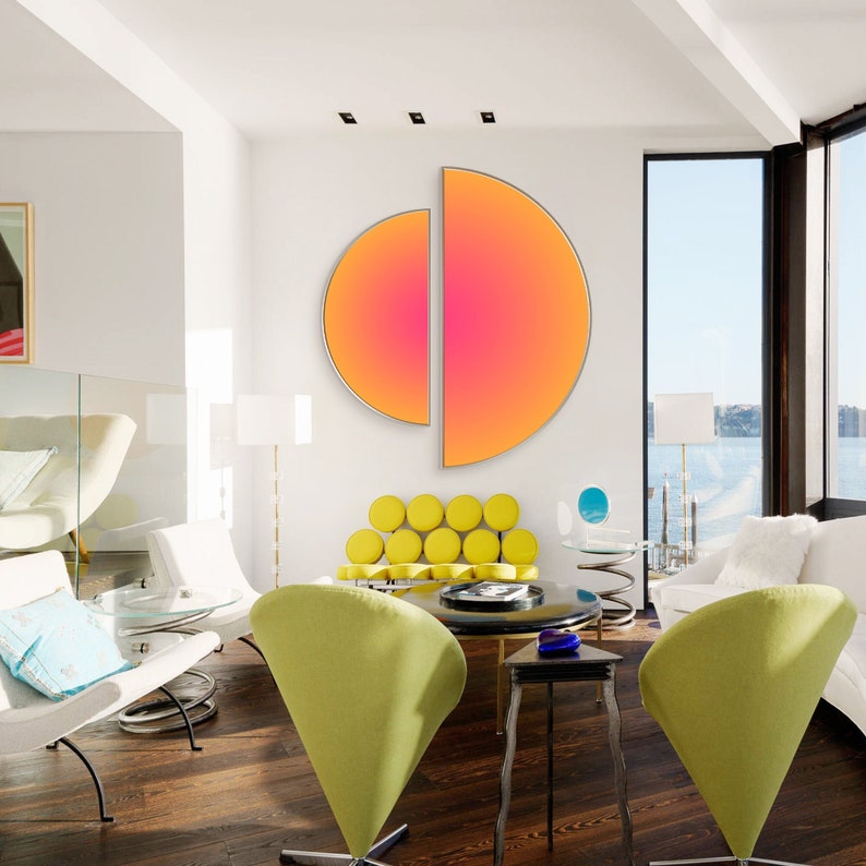 Bright Gradient Wall Art - Geometric Neon Abstract Painting - Unique Pink & Orange Decor