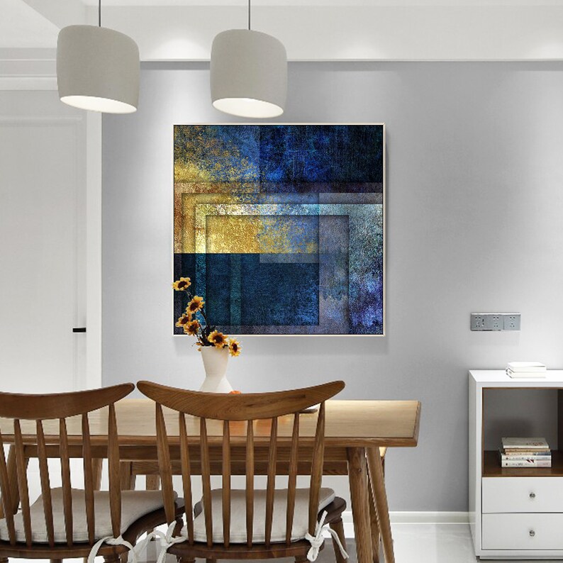 Navy Blue Abstract Prints on Canvas Large Framed Wall Art Etsy