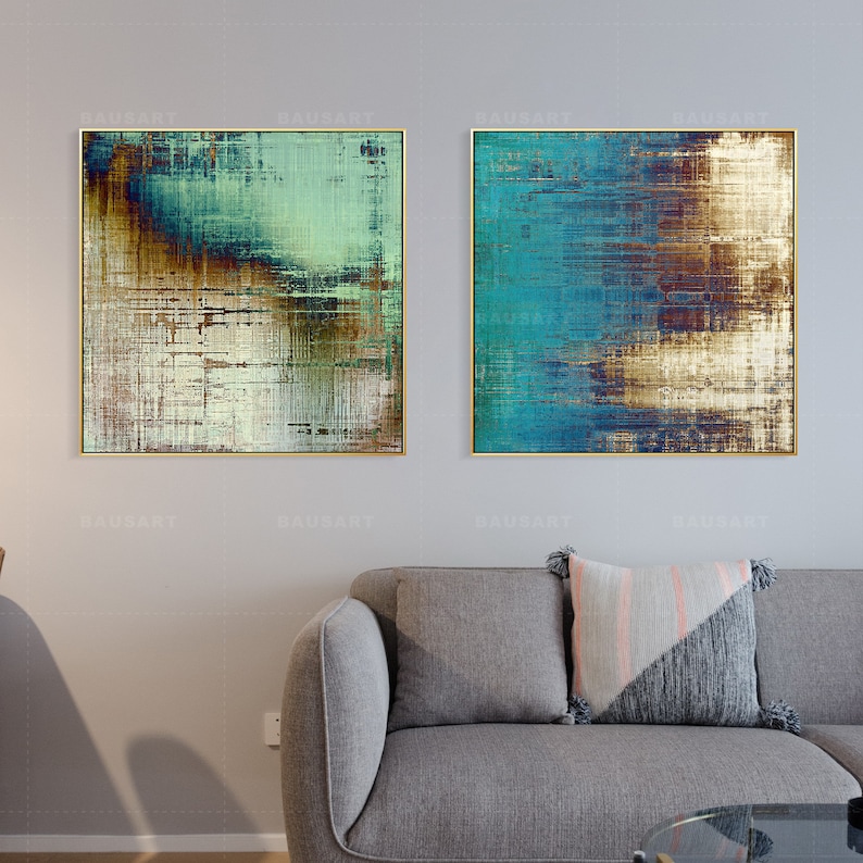 2 Pieces Framed Wall Art Set of 2 Prints Abstract Geometric Etsy