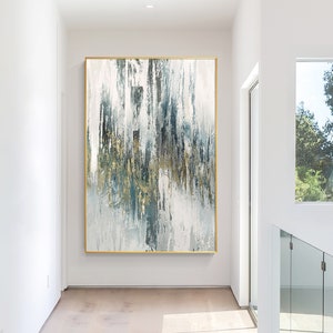 Abstract Turquoise blue  gold wall art Painting Acrylic  Painting On Canvas Framed Wall Art Large Wall Art Modern Teal art home wall decor
