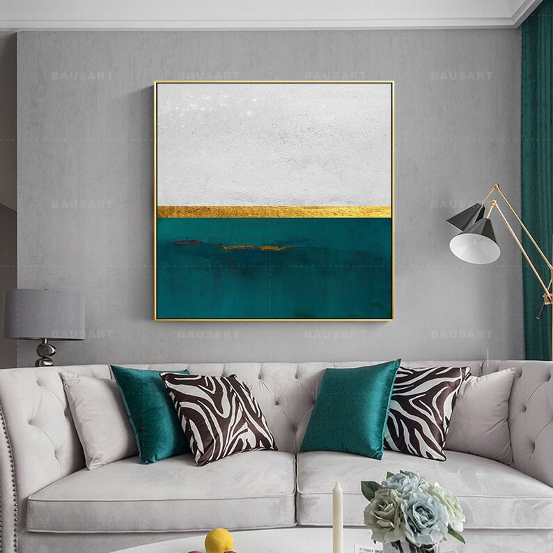 Framed Wall Art Teal And Gold Art Ocean Print Abstract Etsy