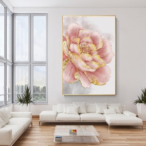 Abstract Pink and Gold Flower Wall Art Gold Large Painting Arcylic Art ...