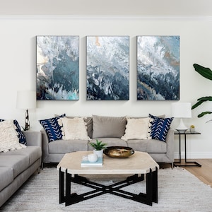 3 Piece Wall Art Sea Waves Abstract Prints Painting On Canvas Framed Wall Art Large Wall Art Set Of 3 Modern Home Decor Living Room Wall Art