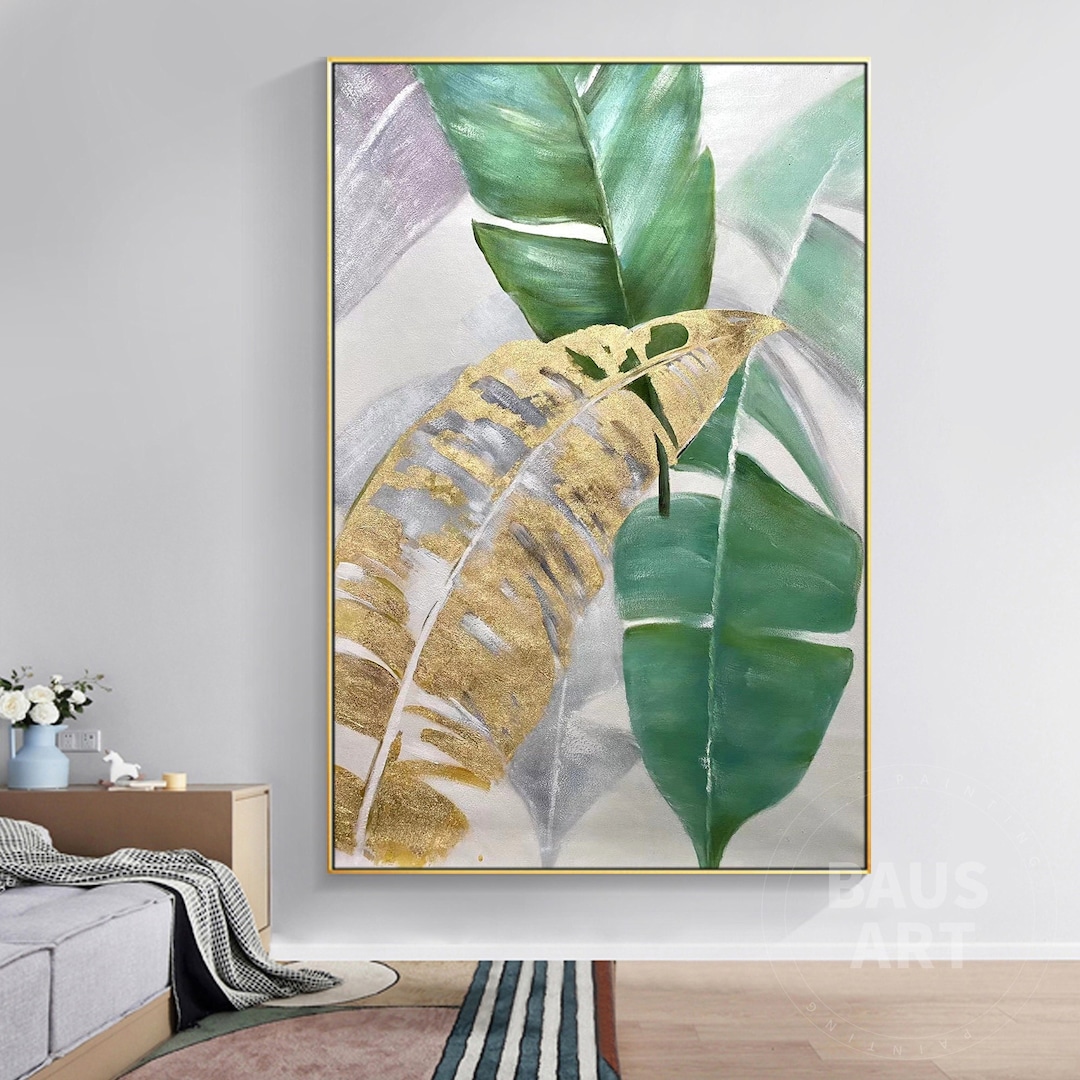 Tropical Green Leaf Decor Acrylic Painting on Canvas Framed - Etsy