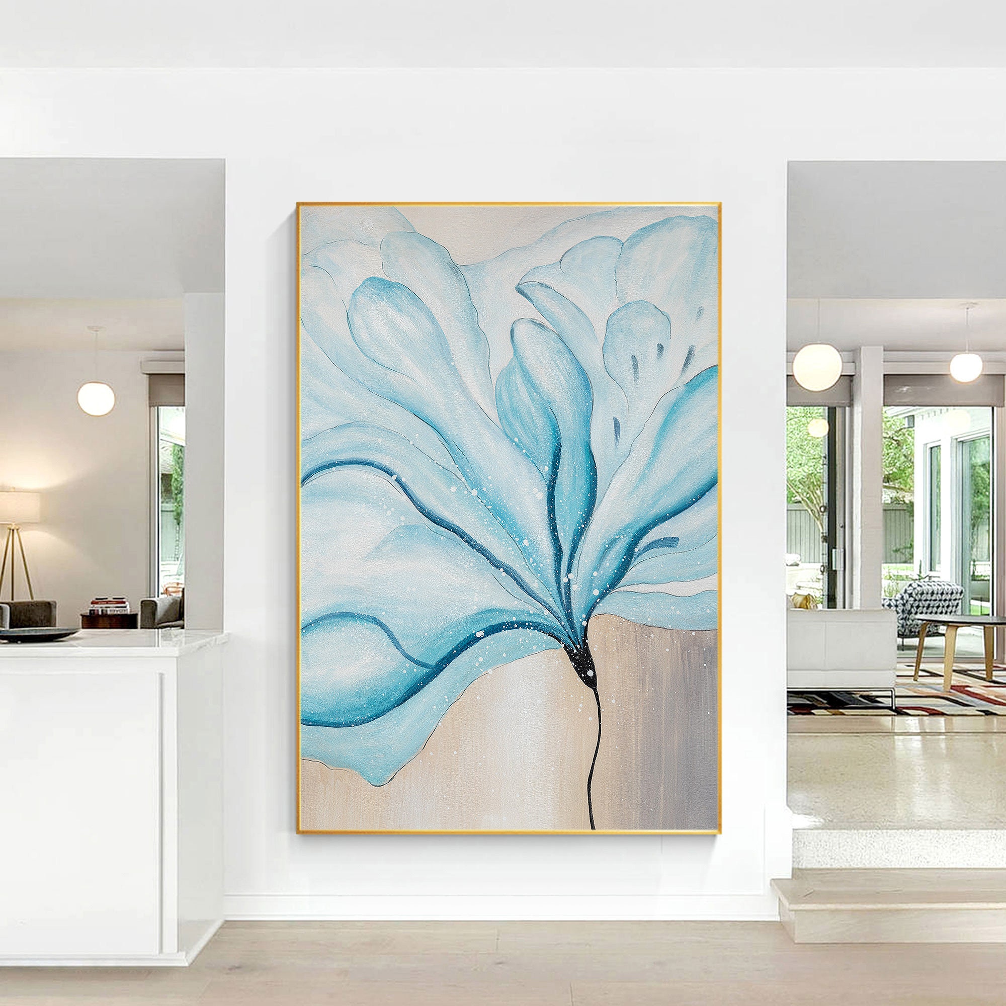 Abstract Blue Flower Wall Art Large Canvas Painting Wall Art Abstract ...