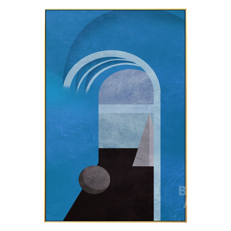 Sky Blue Abstract Print Painting on Canvas Geometric Arched Etsy