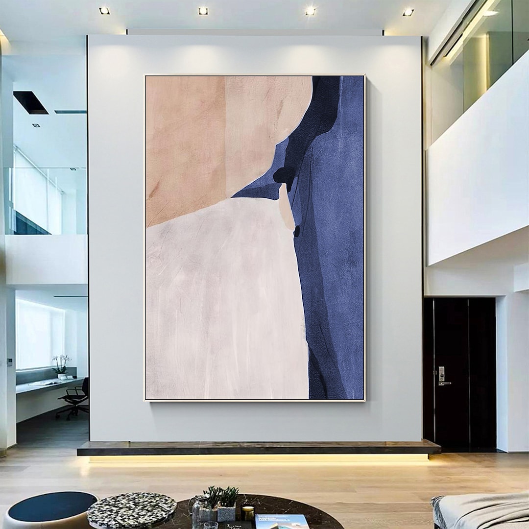 Abstract Blue and Beige Wall Art Nodic Paitning Textured Etsy