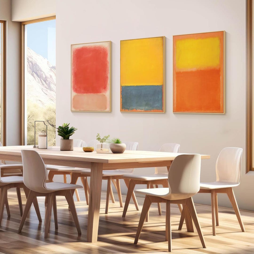 Mark Rothko Triptych Triptych Mark Rothko Wall Art Abstract Orange Yellow Gray Painting Set ...
