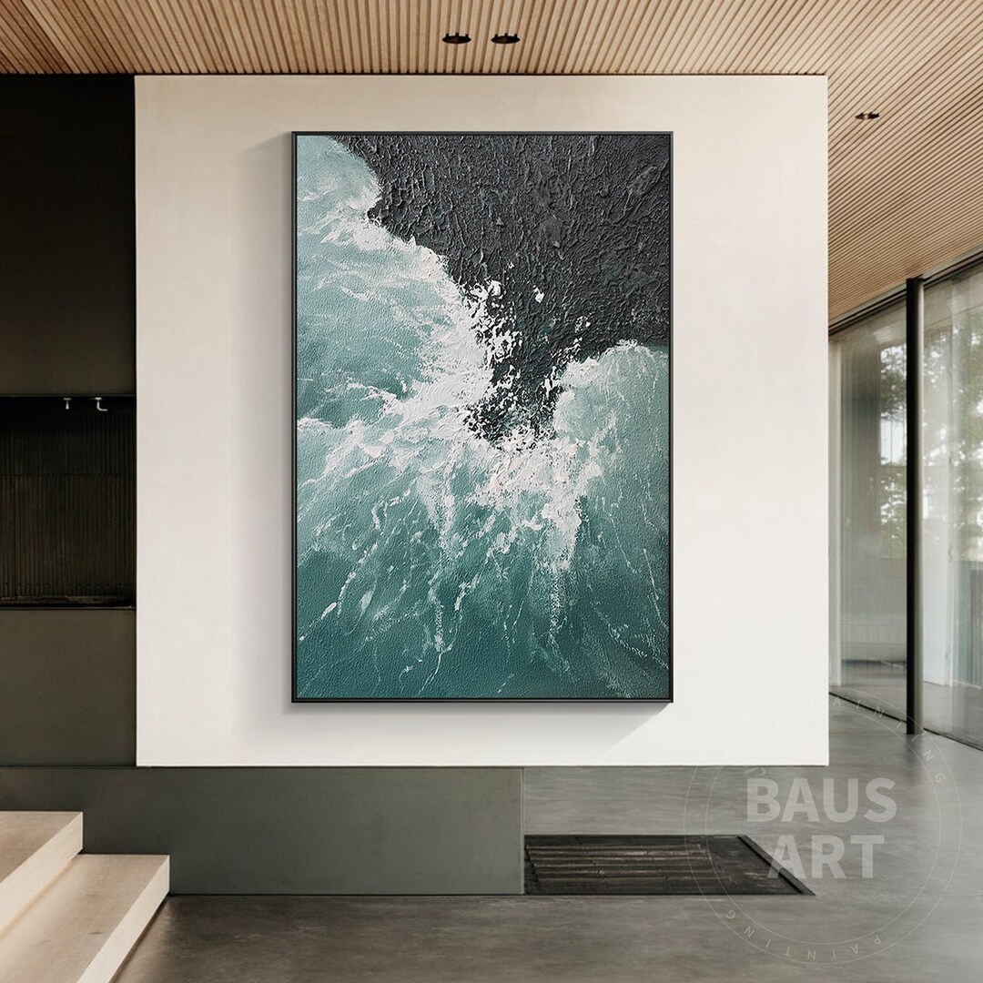 Abstract Emerald Green Black Wall Art Sea Wave Textured Etsy
