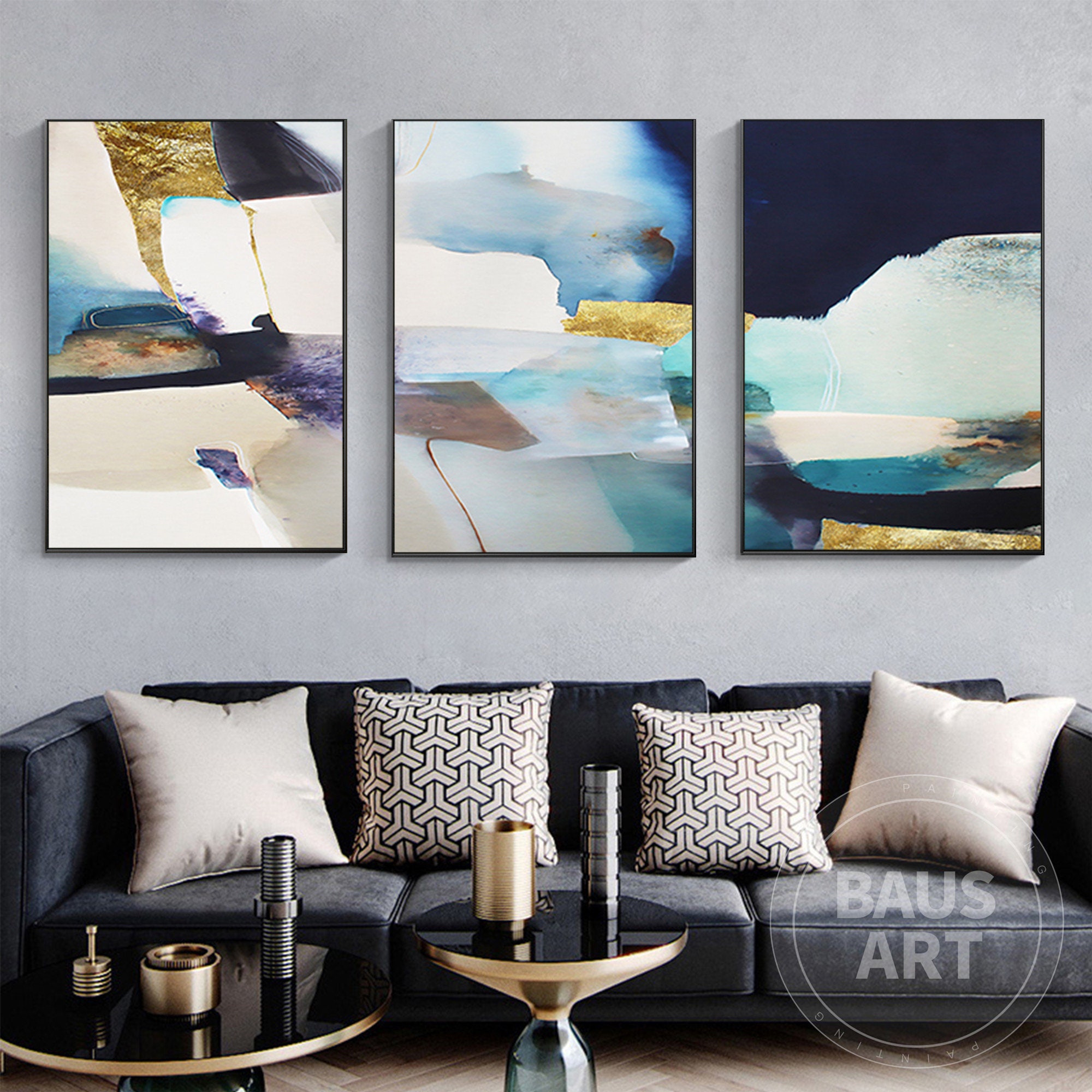 Abstract Painting Print Framed Wall Art Set of 3 Prints Etsy