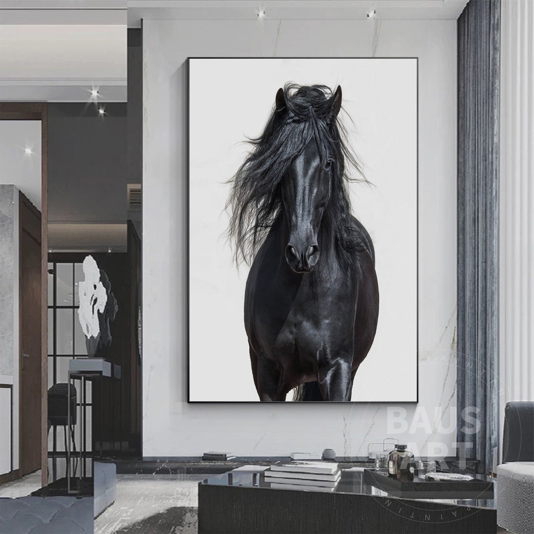 Horse Animal Prints on Canvas Large Framed Wall Art Black Horse Prints