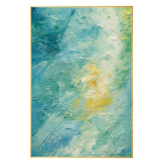 RAMEER Wandgemälde 180x91,4 Cm – 3-teilige Leinwand, Abstrakt In Aquablau & Gelb, Handbemalt