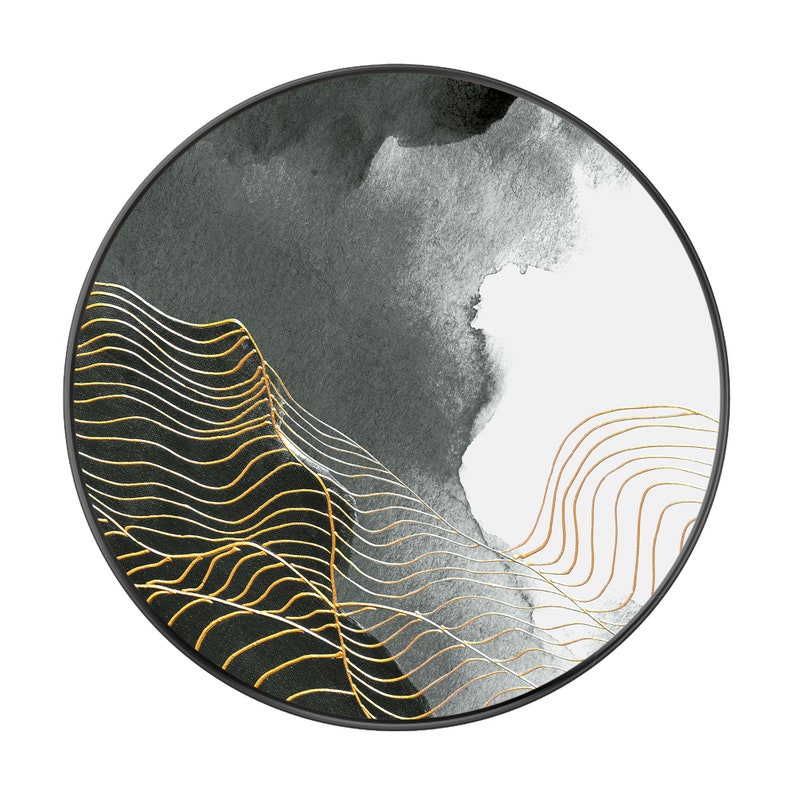 Black and Gold Abstract Prints on Canvas Round Framed Wall Art Etsy