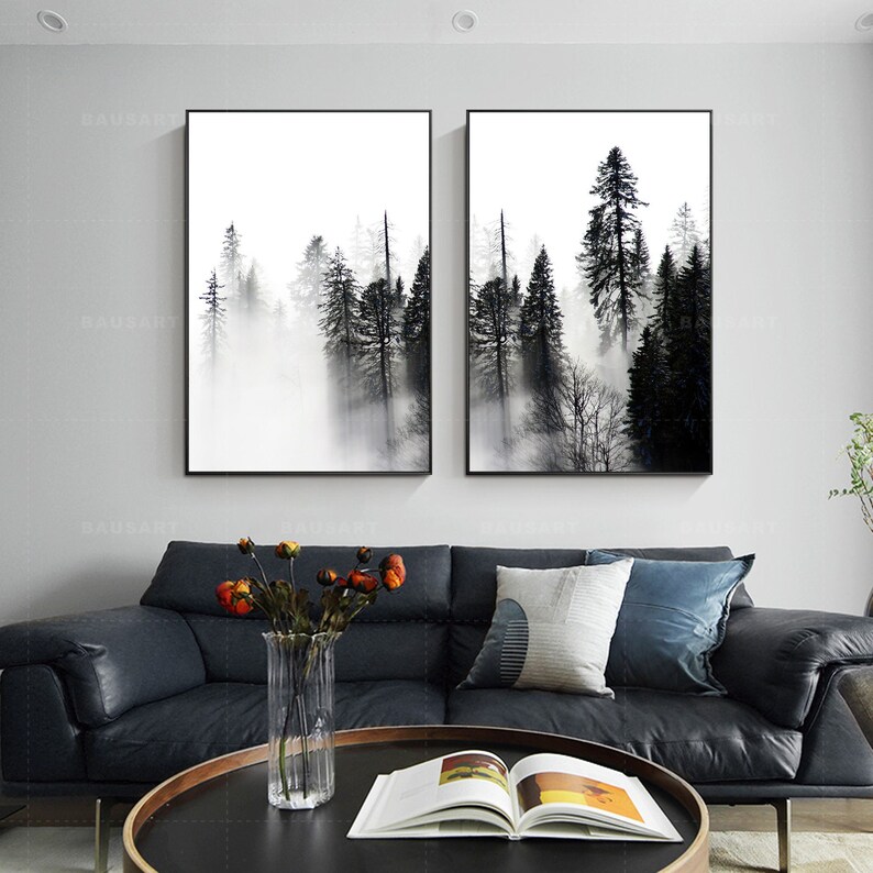 2 Piece Wall Art Misty Forest Prints on Canvas Set of 2 Large Etsy